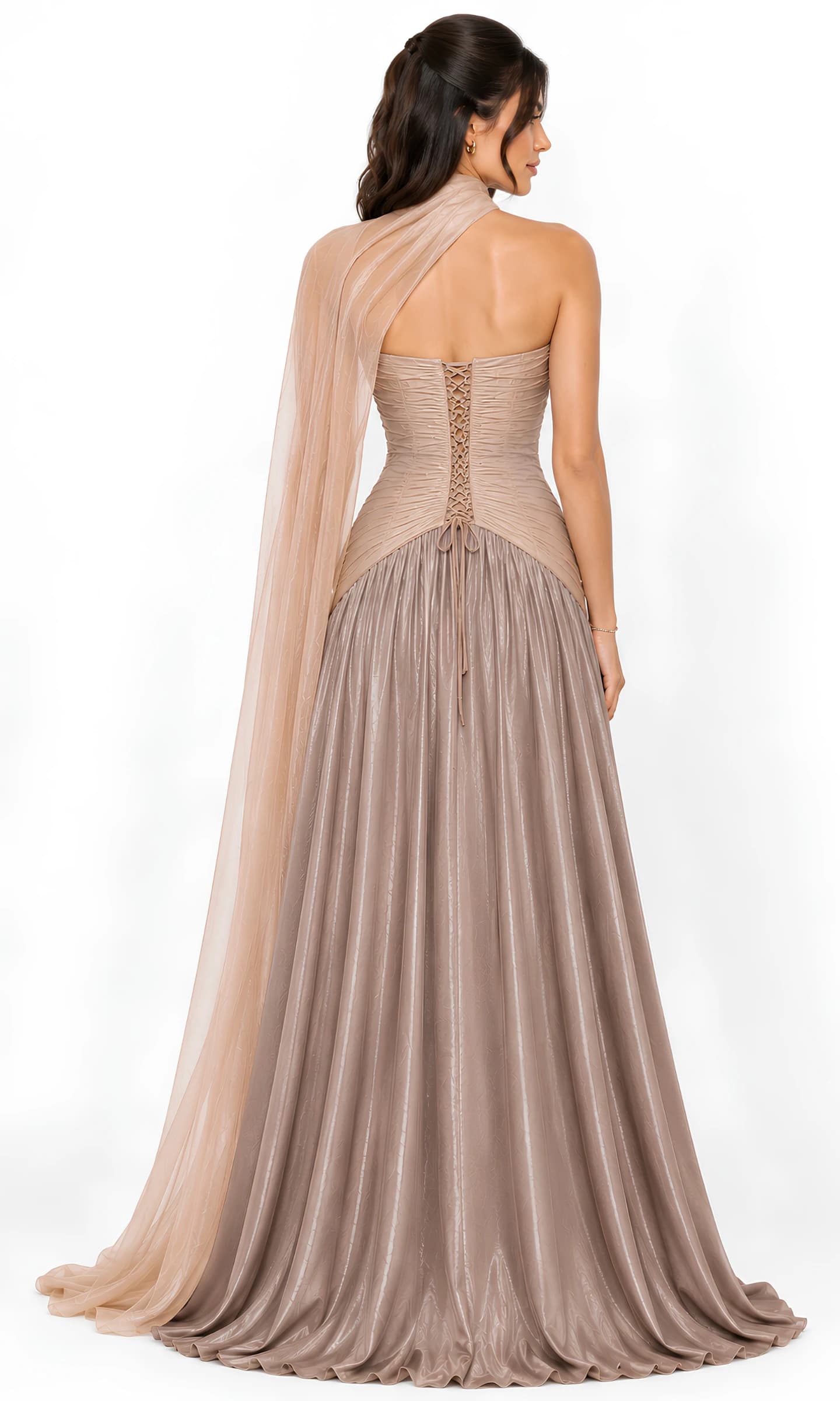 Champagne Taupe & Nude Gold Draped Gown image 4