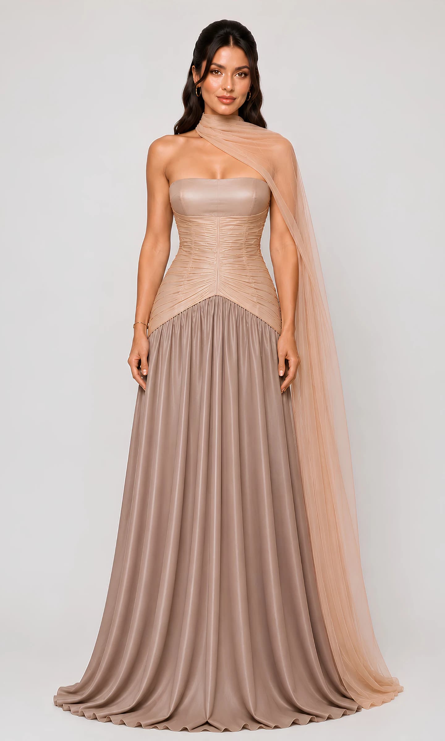 Champagne Taupe & Nude Gold Draped Gown image 3