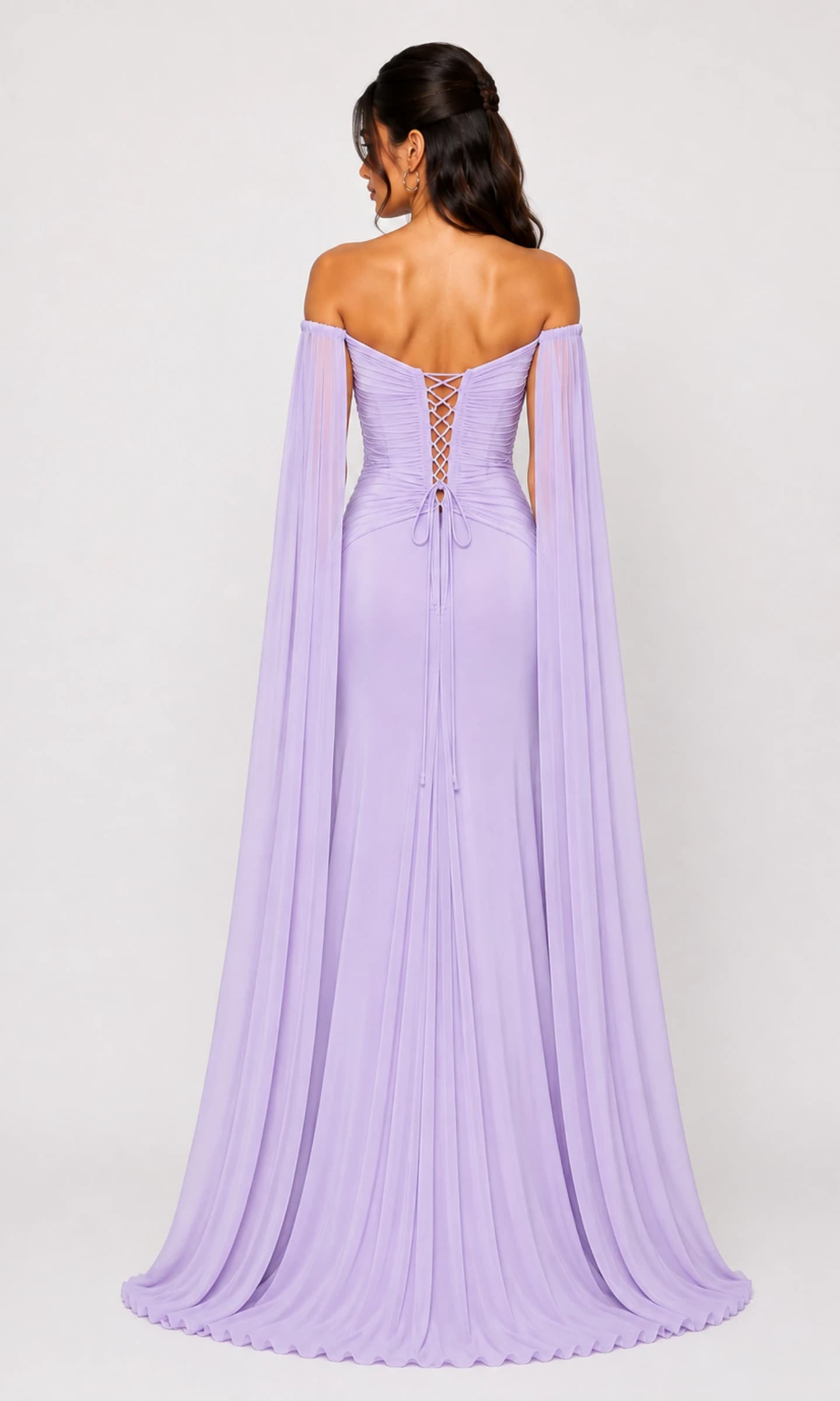 Soft Lavender Ruched Cape Gown image 4