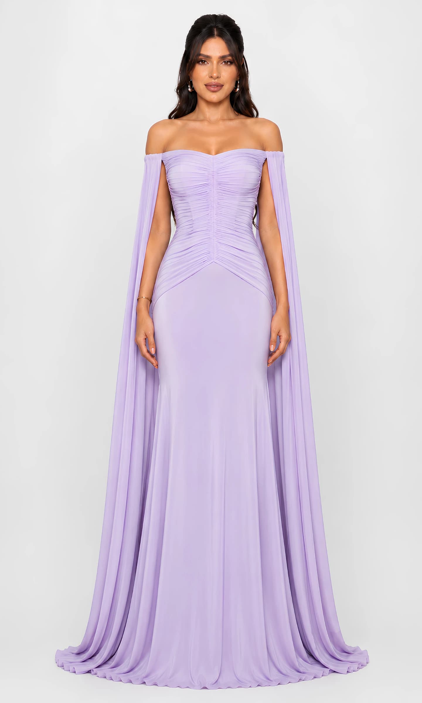 Soft Lavender Ruched Cape Gown image 3