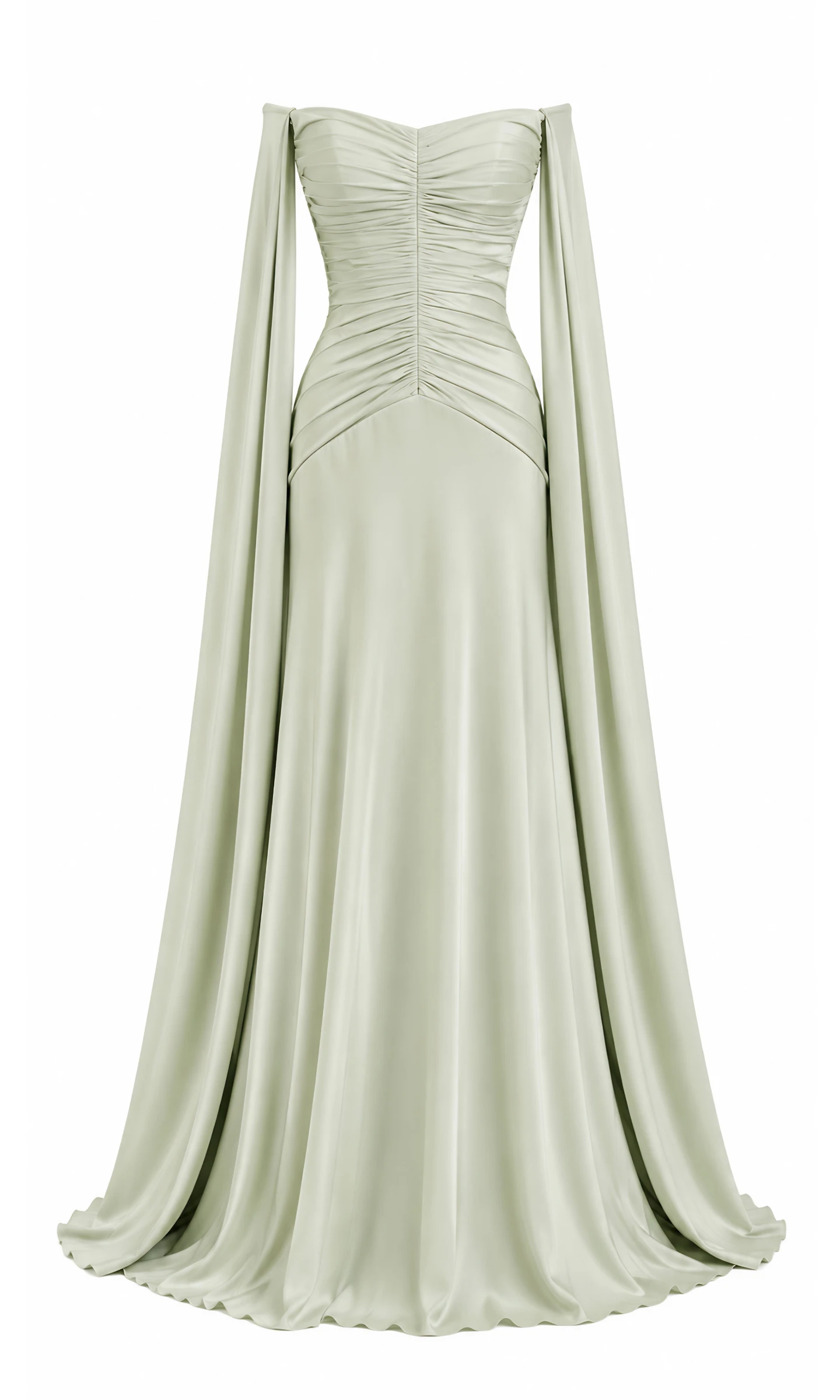 Sage Ruched Cape Gown
