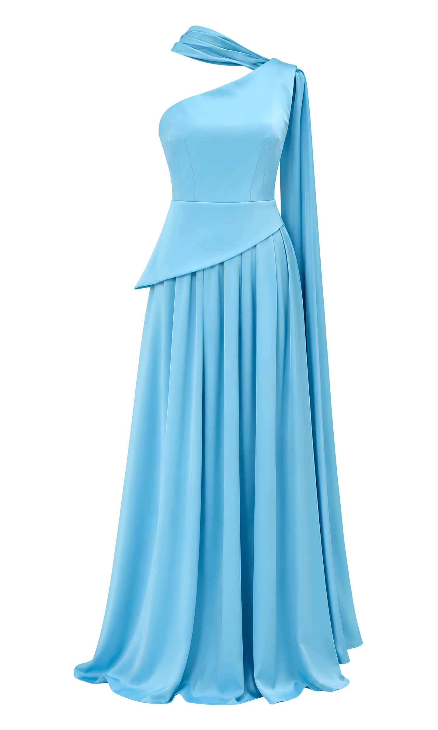 Cerulean One-Shoulder Draped Gown
