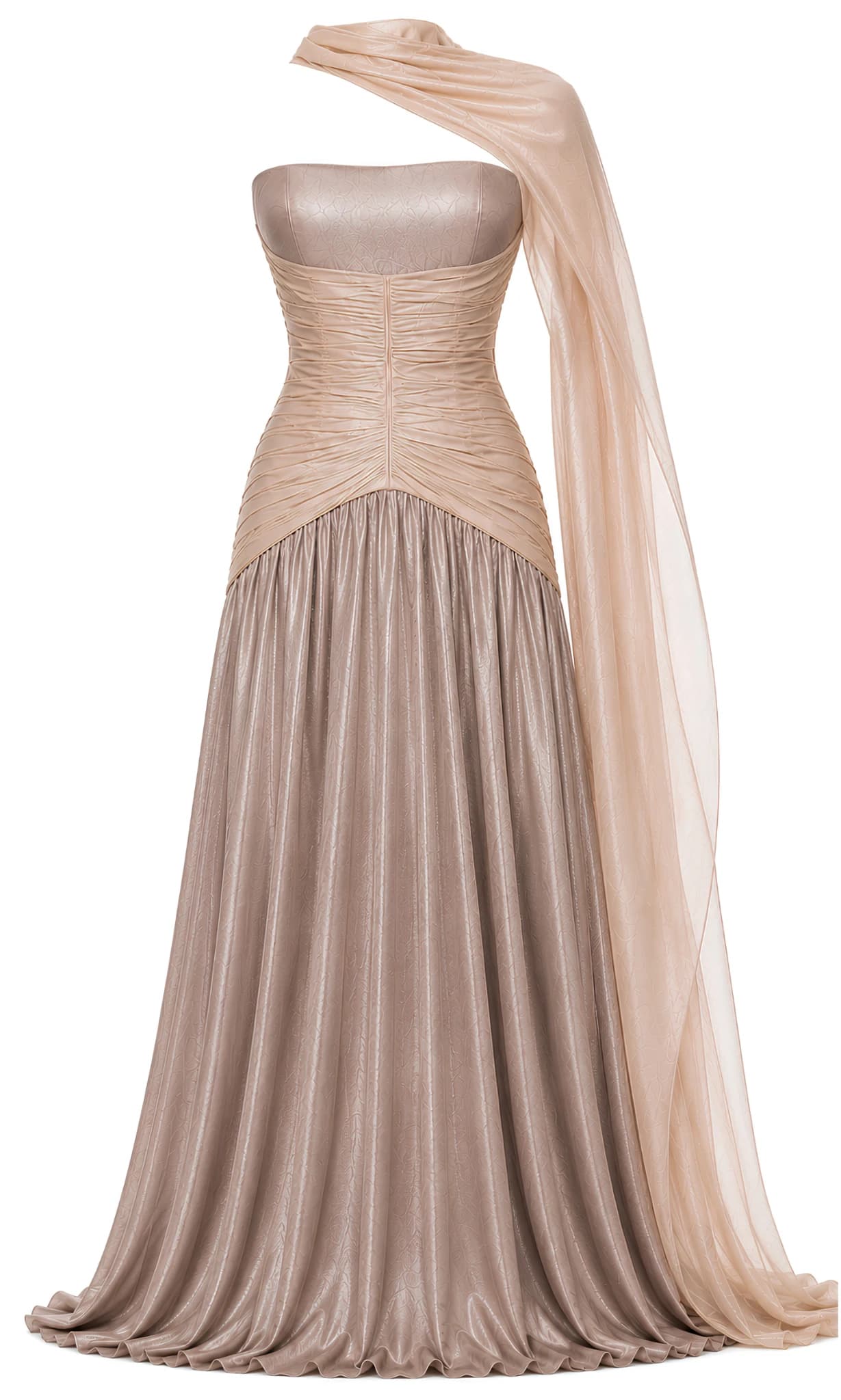 Champagne Taupe & Nude Gold Draped Gown