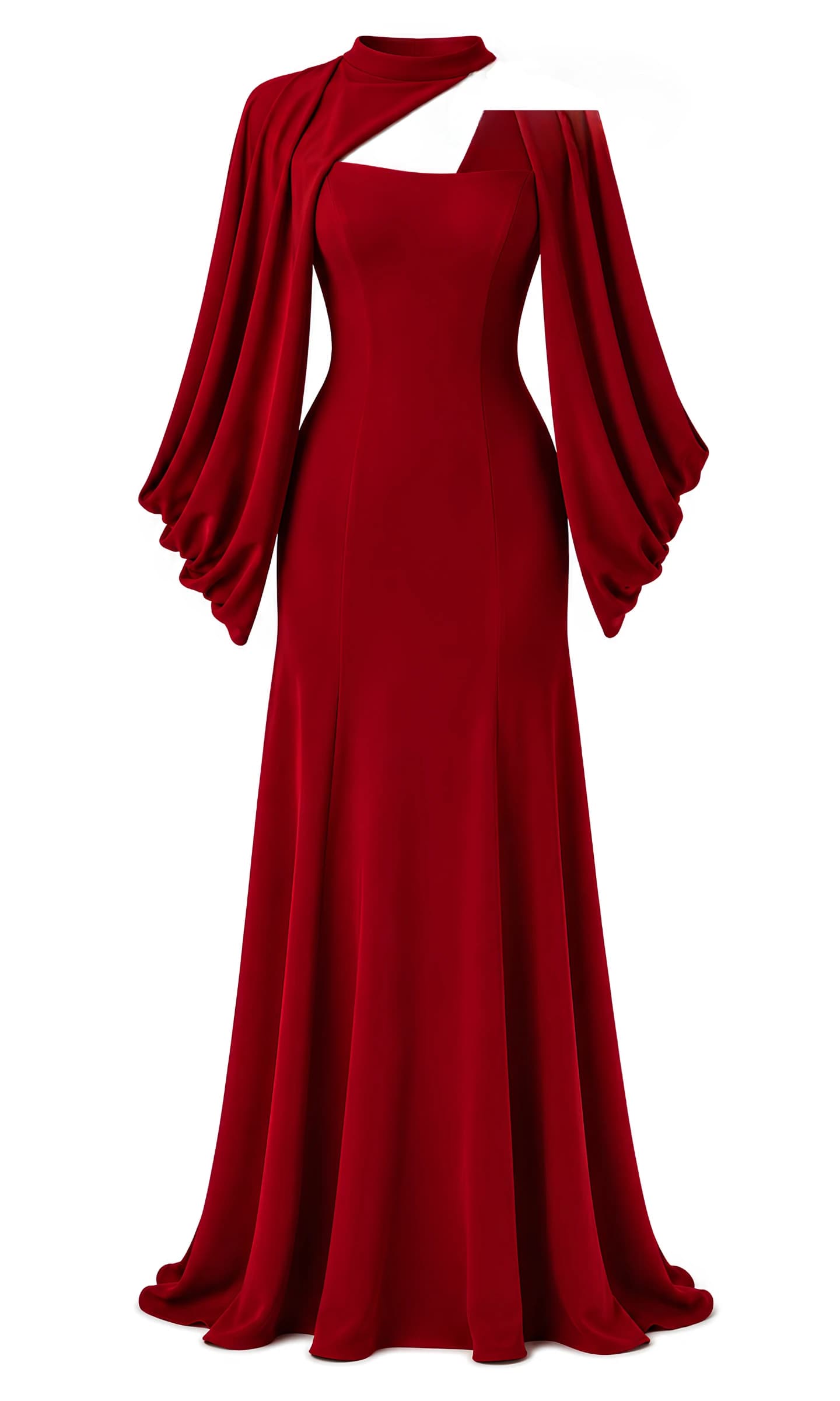 Deep Red Sculptural Draped Gown